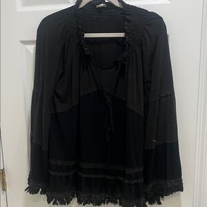POL Black Women's Blouse with Fringe Detail